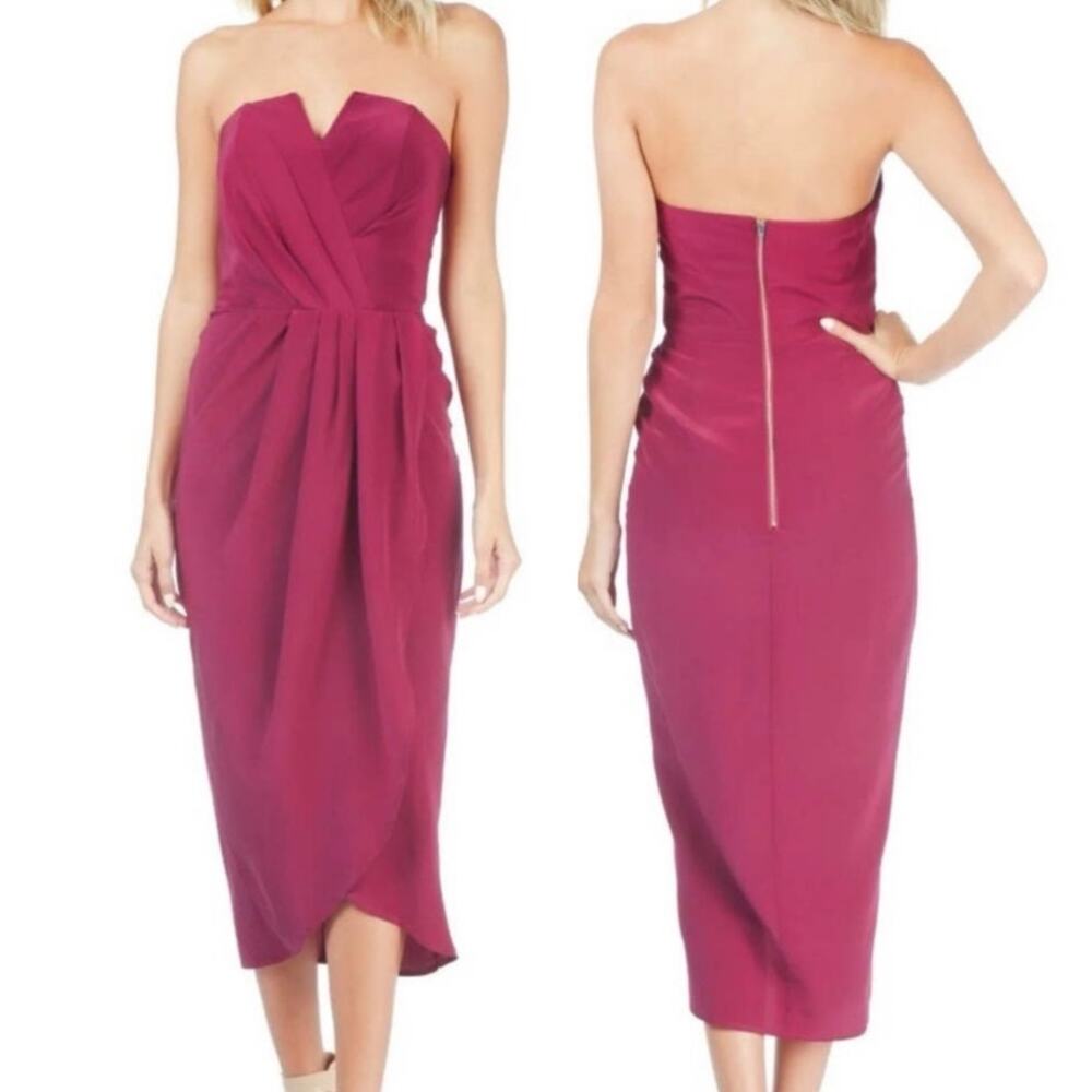 Yumi Kim Glamour Night Midi Dress Medium Strapless Tulip Hem 100% Silk Cocktail